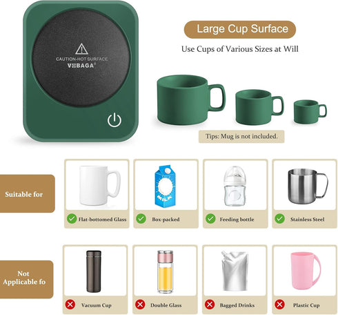 3-Temp Settings, VOBAGA Coffee Mug Warmer for Desk with Auto Shut Off & Coffee Cup Warmer with Smart Safety Alert Home