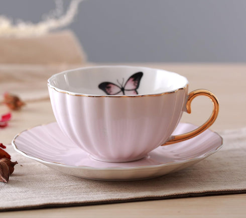 Set-Coffee Set FD-TCS03-4COLOR Jusalpha Elegant Tea Cup and Saucer Cup with Saucer and Spoon