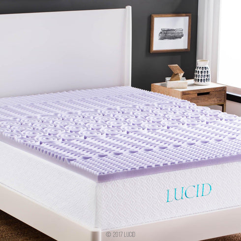 LUCID 2 Inch Lavender Memory Foam Twin XL Mattress Topper, 5 Zone