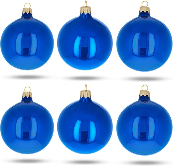 Set of 6 Glossy Blue Glass Ball Christmas Ornaments, 3.25 Inches