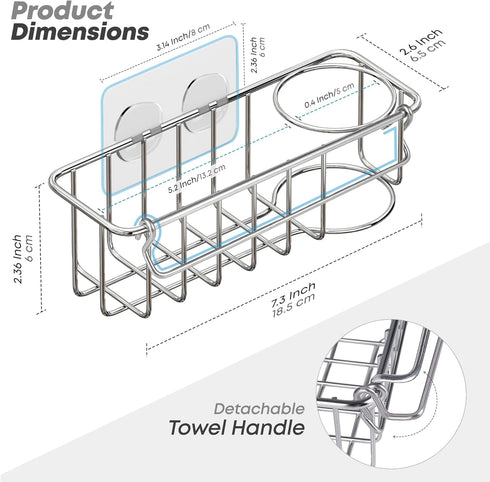 KESOL RustProof Sponge Holder Caddy for Kitchen, Stainless Steel Organizer with Suction Cup + Adhesive