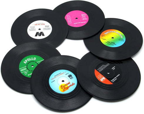Coaster Vinyl Record Disk Coasters for Drinks, Tabletop Protection, Prevents Furniture Damage (6 PCS)