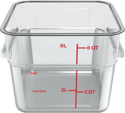 Carlisle FoodService Products Square Food Storage Container, Stackable Design for Catering, 6 Quarts, Clear, Pack of 6