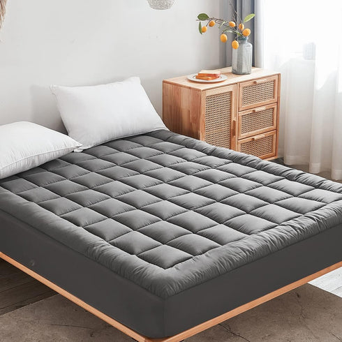 Mattress Pad Cover with 18” Deep Pocket - Fits Up to 8”-21” Cooling Bed Topper, Soft and Breathable Cover, Gray, Queen