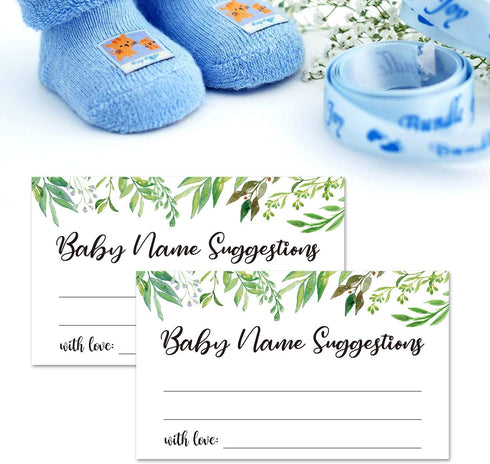 50 Baby Shower Name Suggestion Cards, Greenery Design for Baby Shower Games, 3.5 x 2 Inches