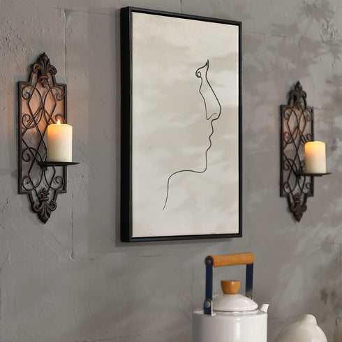 Set 2 of Metal Wall Sconce Candle Holders, Fleur De Lis Detailed