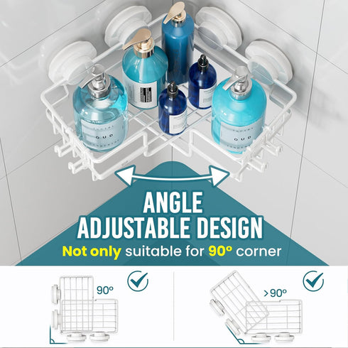 2 Pack, TAILI Corner-adaptive Suction Cup Shower Caddy Stainless Steel Rustproof Corner Shower Shelves, Drill-Free Wall