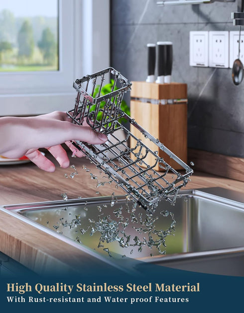 Consumest Sink Caddy - Kitchen Sponge Holder & Dish Brush Holder with Drip Tray, Stainless Steel Rustproof - Silver