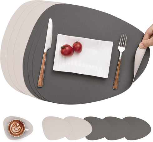 Myir JUN Placemats, Dual-Sided Placemats Waterproof Faux Leather Placemats Set of 6