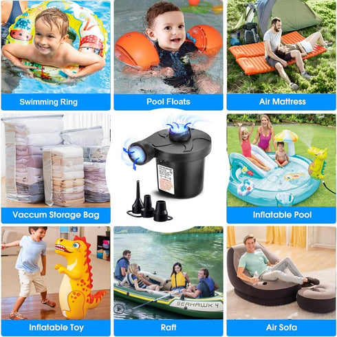 BrilliantHouse 3 Nozzles, 110V AC/12V Electric Air Pump, Portable Quick-Fill Air Mattress Pumps for Inflatable Cushions