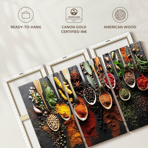 3 23" 14" ElephantStock Choice of Spices Wall Art - Panel Multi Piece Canvas Print for Kitchen - Wall Decor Pictures