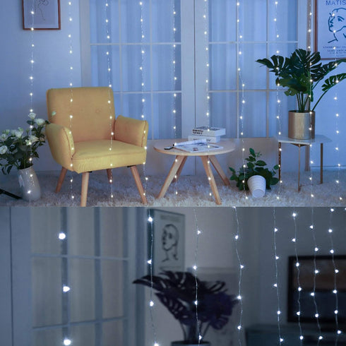 HOME LIGHTING Window Curtain String Lights, 300 LED Fairy Copper Light with Remote, USB Powered Waterproof for