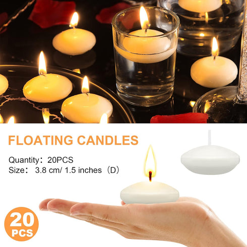 Nuanchu 20 Pcs Small Unscented Floating Candles, 1.5 Inch Centerpieces for Wedding Party and Home Decor (White)