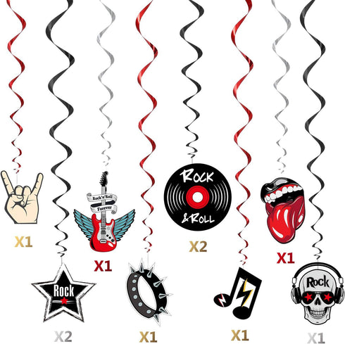 Blulu 30 Pcs Rock and Roll Theme Music Party Decorations, Retro Foil Swirl Hanging Swirls for 50s 60s Disco Event