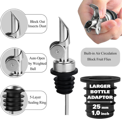 3 Pack Olive Oil Pour Spout with Adapters, Oils Pourer for Olive Oil Dispenser Bottle, Easily Turn Your Bottles into
