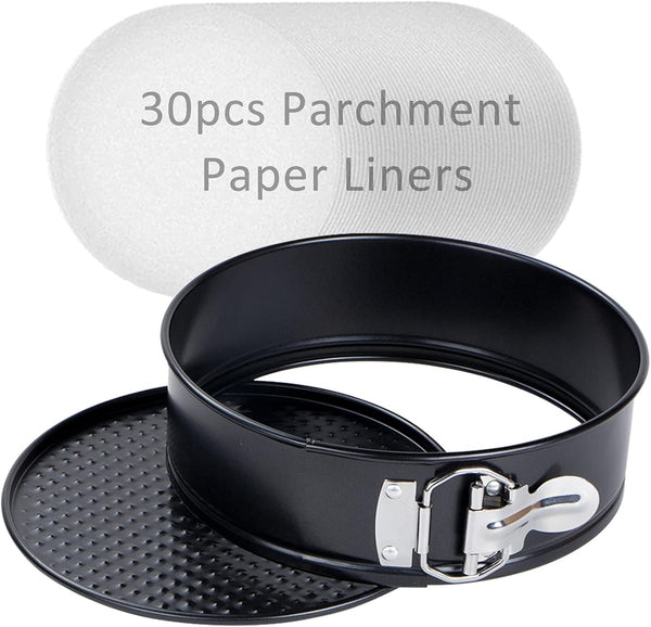 Webake Springform Pan Set 7 Inch Cheesecake Pan Leakproof Round Baking Cake Mold with 30 Pcs Parchment Paper Liners