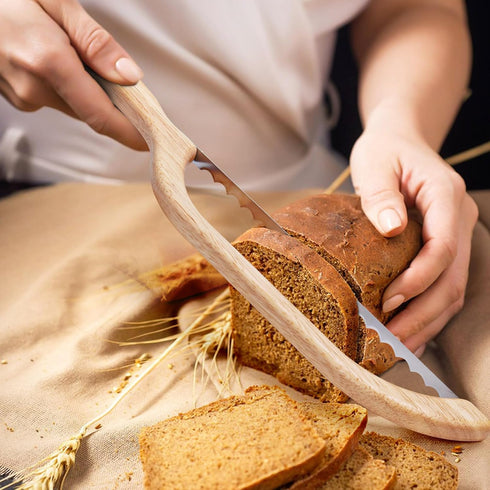 Wooden Bread Bow Knife, Sourdough Bread knife Cutter for Homemade Bread, 15.7" Serrated Bagel Knife, Kitchen Gift for Baker by YAPULLYA