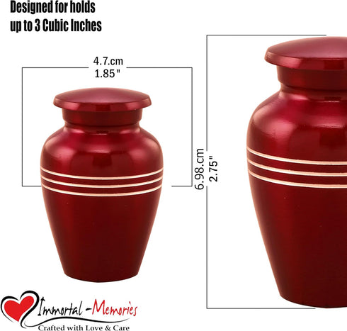 Immortal-Memories Serenity Mini Keepsake Urn for Ashes - Token Urn with Velvet Bag, Mini Jar, Pet Urn (Red)