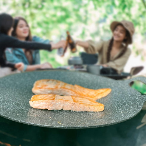 Korean Style BBQ Grill Pan for Stove Top, 13" Round Griddle with Double Bottom, Non-Stick Coating