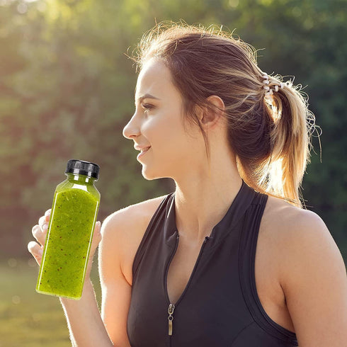 36pcs 12oz SUPERLELE Plastic Juice Bottles with Caps, Reusable Juicing Bottles, Clear Drink Containers with Lids
