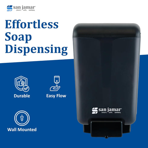 46 San Jamar Classic Plastic Manual Soap Dispenser, Hand Sanitizer Dispenser, Lotion Dispenser with Universal