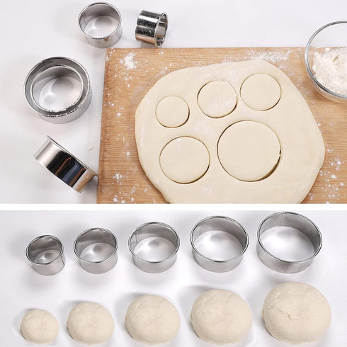 5 Pieces Biscuit Cookie Cutters Set, Stainless Steel Round Cookie Cutters in Graduated Sizes