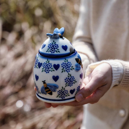 Style,10oz ZOOBEE Ceramic Honey Pots with Dipper and Lid Farmhouse Honey Jar with Dipper,Handpainted Honey Jars