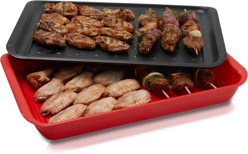BLAZIN' GRILL Prep and Serve Trays, Set of 2 Stackable Melamine Trays for Serving and Marinating Food, BBQ Prep Tub