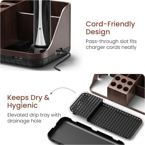 Counter Set(Walnut Boperzi Bathroom Organizer for Vanity & Sink Storage: Detachable Electric Toothbrush and Toothpaste