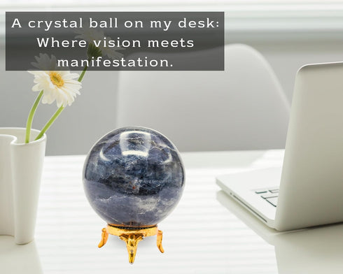 Iolite Crystal Ball with Stand - 2.5" Large Crystal Sphere for Meditation and Decorative Use