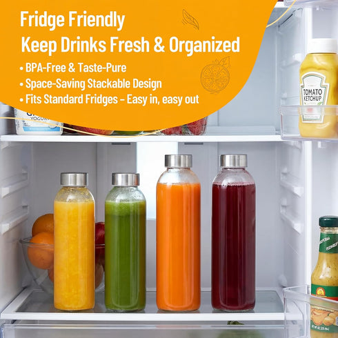 18 oz, 100% Set 3 Luxfuel Clear Glass Bottles with Lids Reusable Glass Water Bottles with Stainless Steel Cap