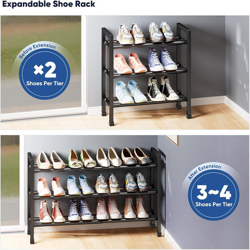 3-Tier Rack,17"-33" Closet,Metal Abiglifty Expandable Shoe Adjustable Shoe Rack for Shoes Shelves for Front Door