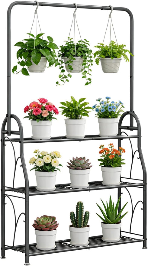 SORCEDAS Plant Stand Indoor Outdoor 3 Tier Tall Corner Hanging Plant Shelf
