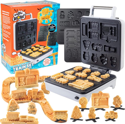 Train Set Waffle Maker - Build Waffle or Pancake Tracks, Electric Nonstick Waffler Iron with 4 Removable Plates