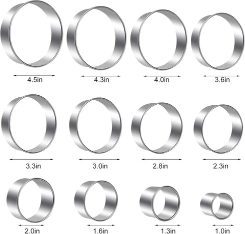 Round Cookie Cutters Set, 12 Pieces Biscuit Cookie Cutters, Circle Pastry Cutters for Baking Doughs and Doughnuts