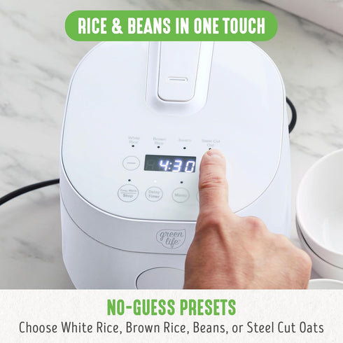 GreenLife PFAS-Free 4-Cup Rice Cooker, Healthy Ceramic Nonstick, Easy to Use Automatic Presets, White