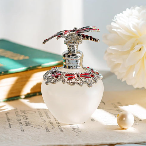 YU FENG 40ml Dragonfly Decorative Glass Perfume Bottle, Jeweled Enameled Crystal Scent Holder