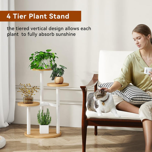 4 TMJ073R IBUYKE Tier Plant Stand Indoor, Metal Wood Plant Shelf for Multiple Plants, Small Tiered Corner Flower Pot