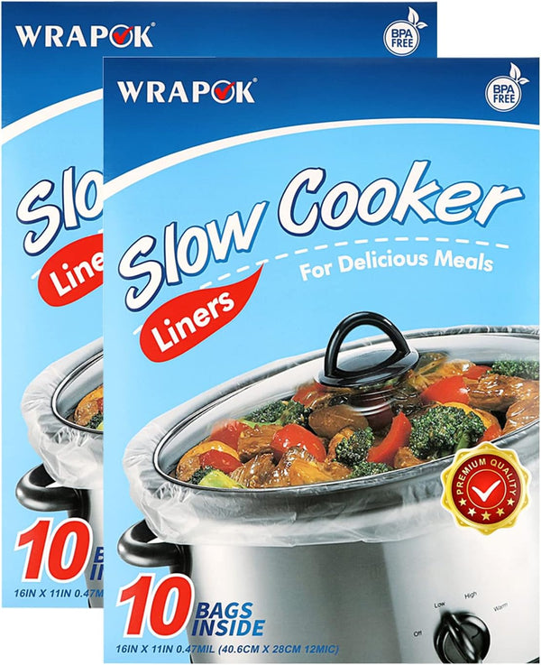 Slow Cooker Liners - Kitchen Disposable Cooking Bags BPA Free for Oval or Round Pot, Small Size 11 x 16 Inch, Fits 1 to