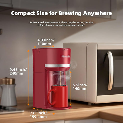 6 12 oz. Horavie Mini Single Serve Coffee Maker for K Cup and Ground Coffee, Fast Brew One Cup Coffee Machine