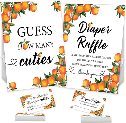 Senfaro 50 Little Cutie Orange Diaper Raffle Tickets and 1 Sign Baby
