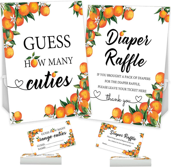 Senfaro 50 Little Cutie Orange Diaper Raffle Tickets and 1 Sign Baby
