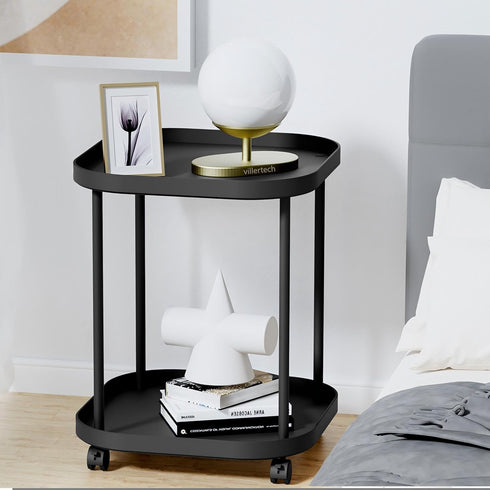 Mobile Side Table on Wheels - Compact Nightstand in Black
