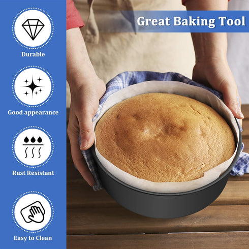 P&P CHEF 9.5 x 3 Inch Nonstick Round Cake Pan, Deep Side Round Baking Pan for Large Birthday Layer Cake, Black