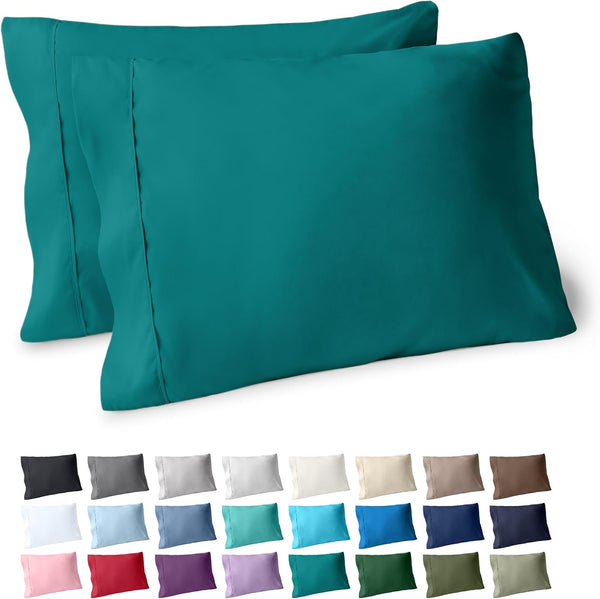 Bare Home Microfiber Pillow Cases, King Size Set of 2 Cooling Pillowcases, Double Brushed Emerald Pillowcases