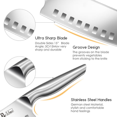 DDF iohEF 7 Inch Santoku Kitchen Knife, Japanese Stainless Steel, Ultra Sharp with Non-slip Ergonomic Handle