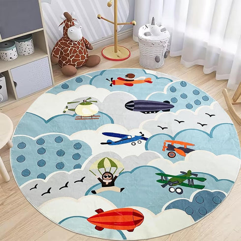 ABREEZE Faux Wool Kids Play Mat 4ft,Animal Round Area Rug Kids Nursery