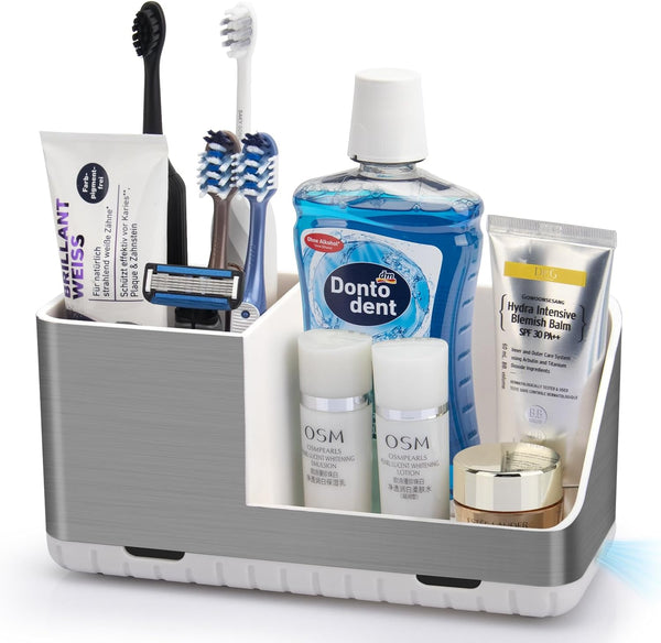 Toothbrush Holders for Bathroom Countertop, Electric Toothbrush and Toothpaste Organizer, Brushed Silver