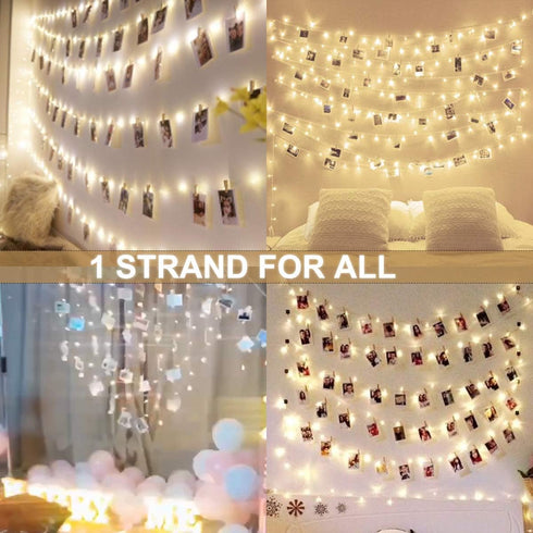 Decute 100 LED 50 Photo Clips String Lights, 33FT Starry Fairy Lights for Hanging Pictures, USB Powered with Switch,