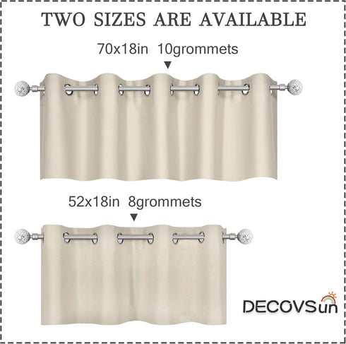 DECOVSUN Light Beige Grommet Valance - 70 Inch Wide by 18 Inch Long Blackout Curtain for Kitchen, Living Room, Bedroom